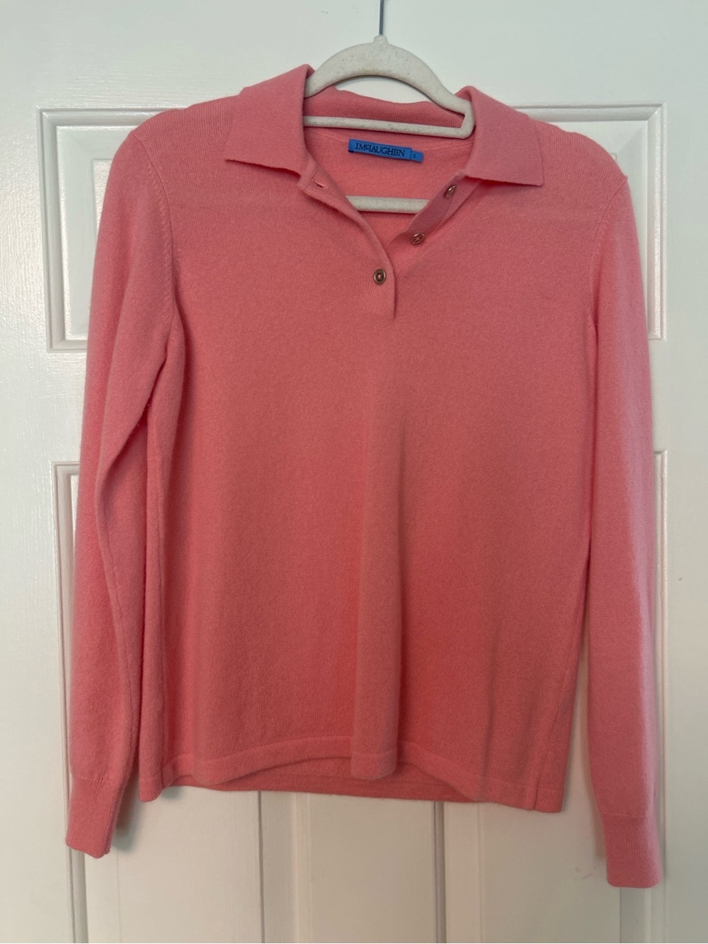 J.McLaughlin Cam 100% Cashmere Polo Sweater Candy Pink S $298